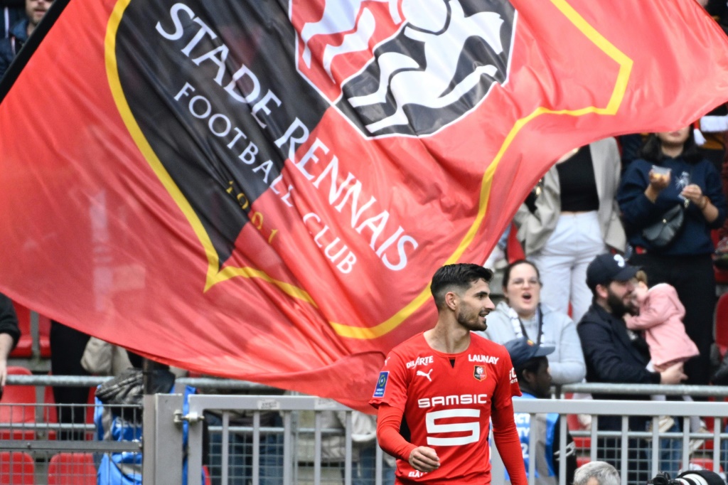 L'attaquant de Rennes Martin Terrier après un but contre Lorient, le 24 avril 2022 au Roazhon Park