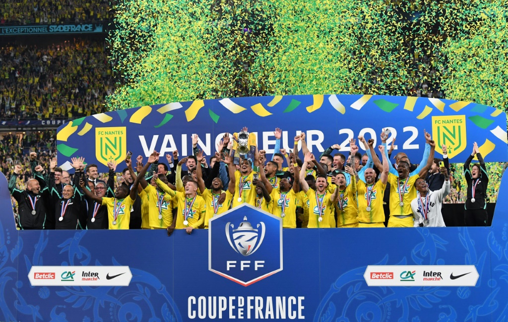 La joie des Nantais, après leur victoire en finale de la Coupe de France, 1-0 face à Nice, le 7 mai 2022 au Stade de France à Saint-Denis