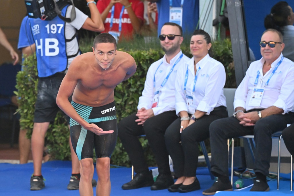 David Popovici le 15 août 2022 à Rome après son sacre européen dans le 200 m nage libre