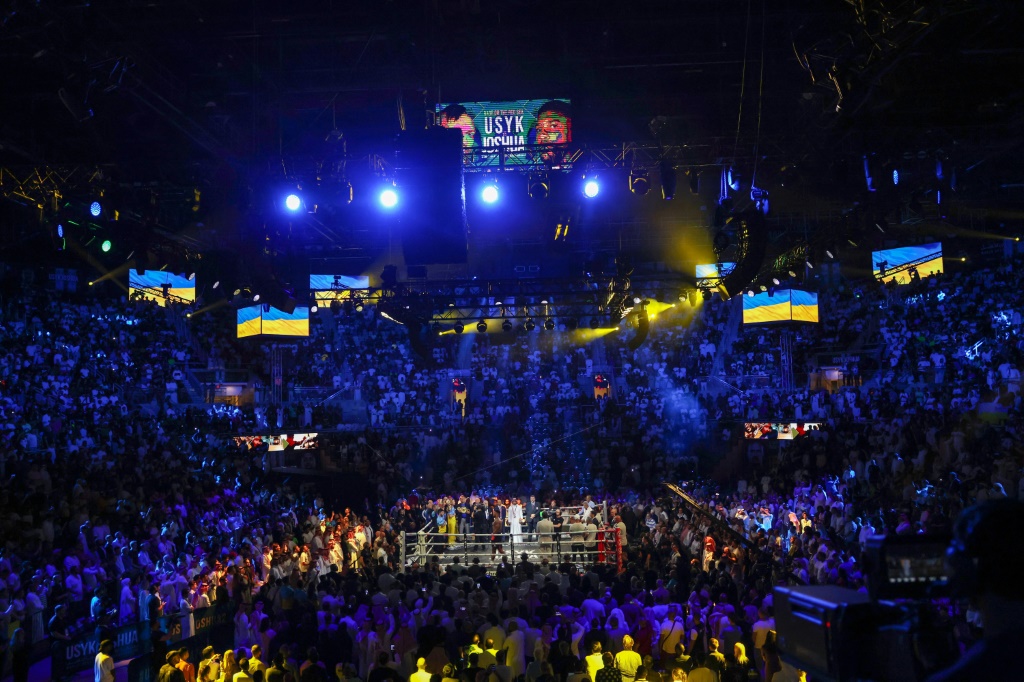 La King Abdullah Sports City Arena avant le combat de boxe entre l'Ukrainien Oleksandr Usyk et le Britannique Anthony Joshua à Jeddah, en Arabie Saoudite, le 20 août 2022