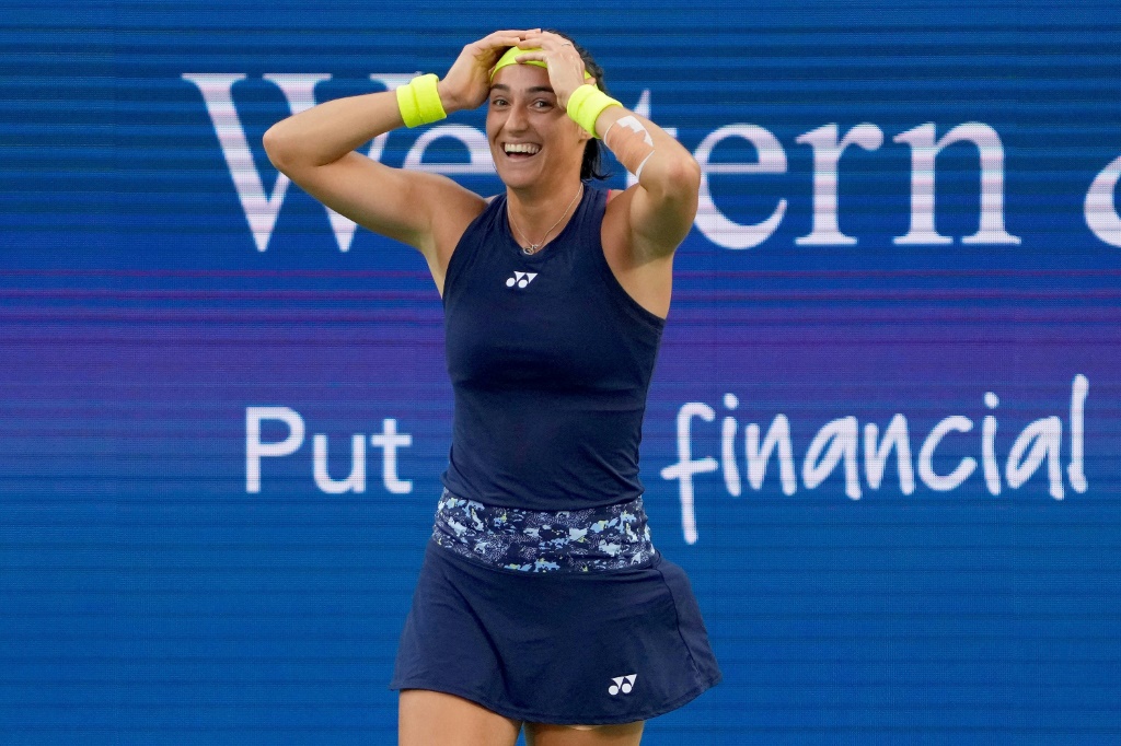La joie de la Française Caroline Garcia, qualifiée pour la finale du tournoi de Cincinnati, le 20 août 2022