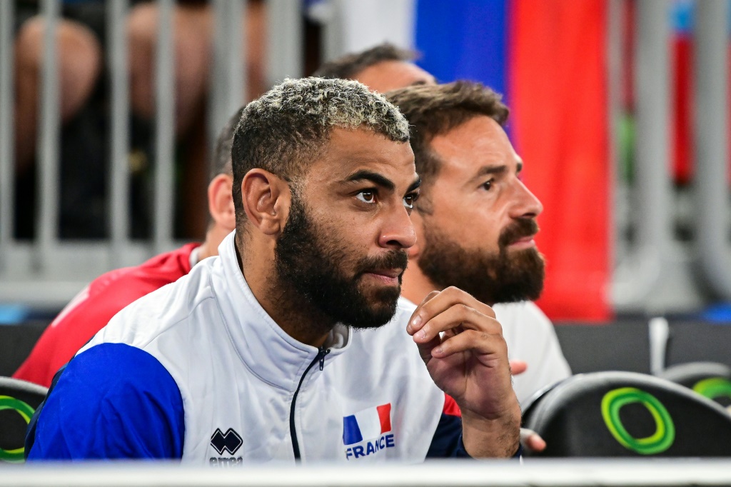 Le joueur de l'équipe de France de volley Earvin Ngapeth durant le match contre le Cameroun à Ljubljana