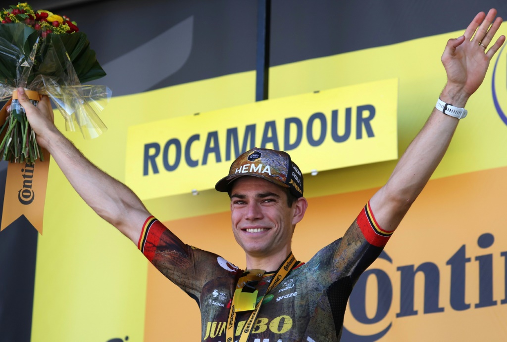 Le Belge Wout van Aert après l'une de ses trois victoires d'étape sur le Tour de France 2022