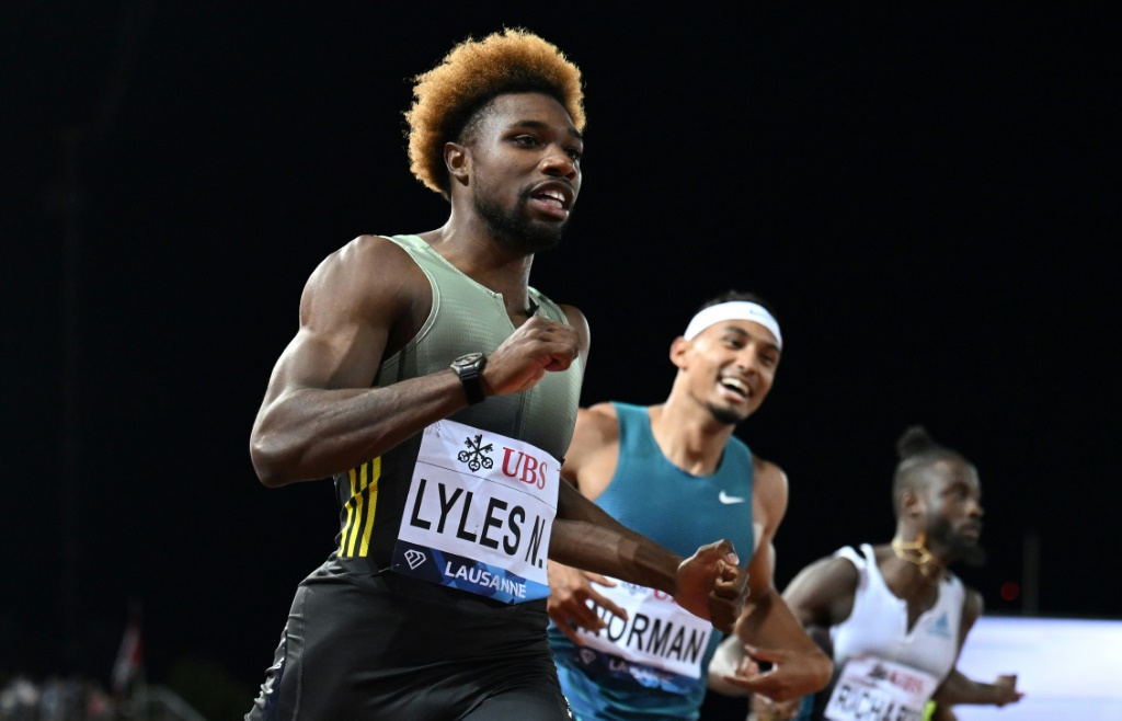 L'Américain Noah Lyles lors de l'épreuve du 200 m de la Ligue de diamant au stade olympique de Lausanne le 26 août 2022