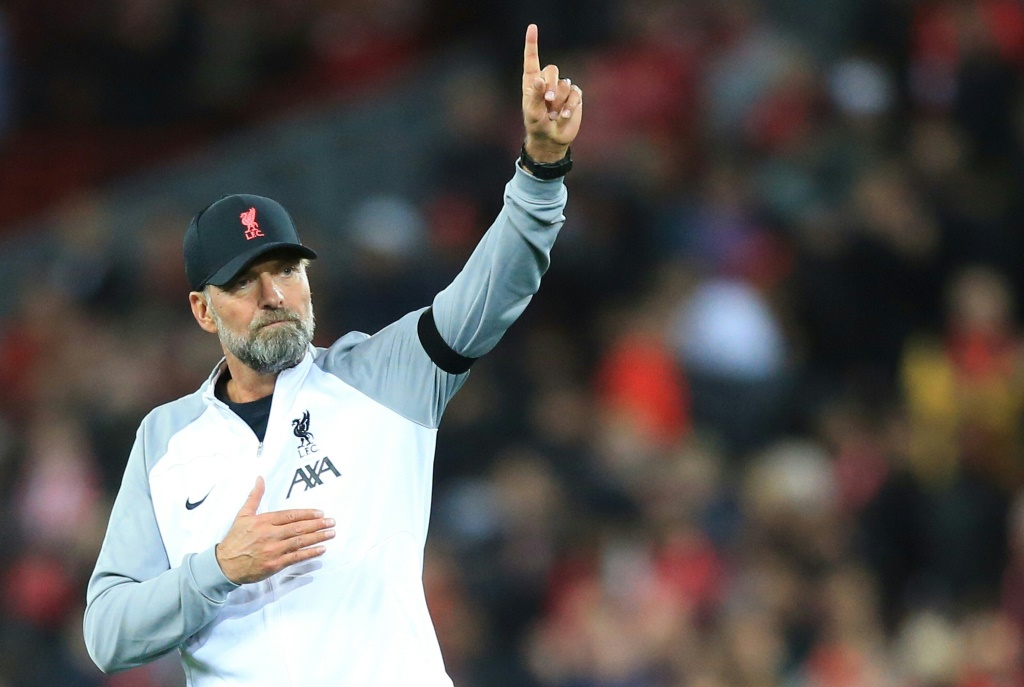 L'entraîneur de Liverpool Jürgen Klopp se réjouit de la victoire des Reds sur leur pelouse d'Anfield (Angleterre) contre l'Ajax Amsterdam (2-1)