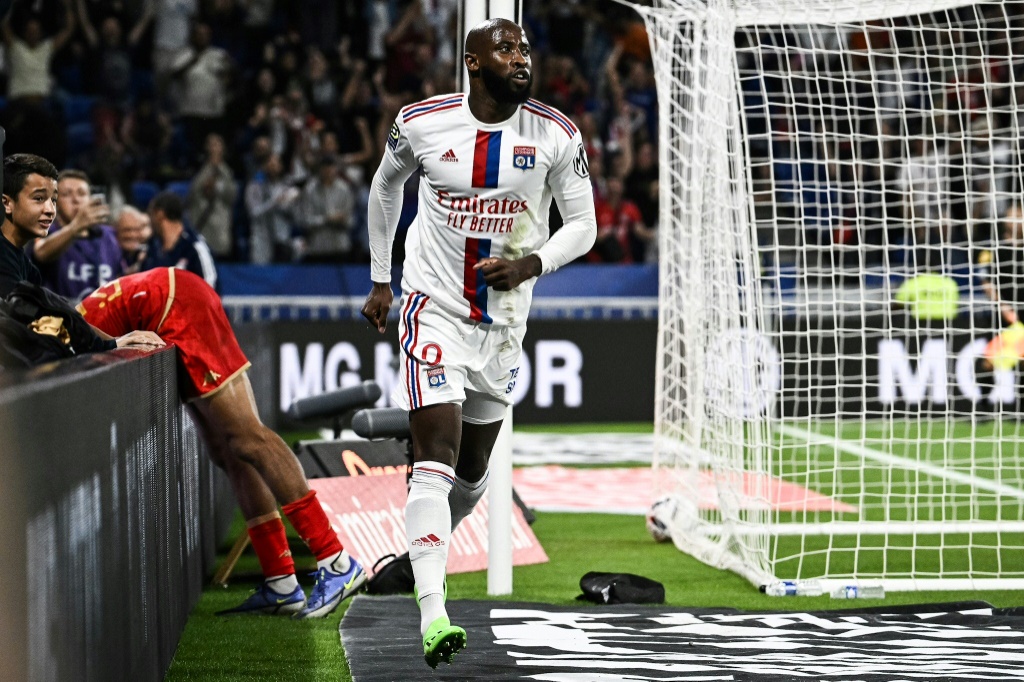 L'attaquant Moussa Dembélé vient de marquer le 5e but de Lyon contre Angers, le 3 septembre 2022 à Décines-Charpieu