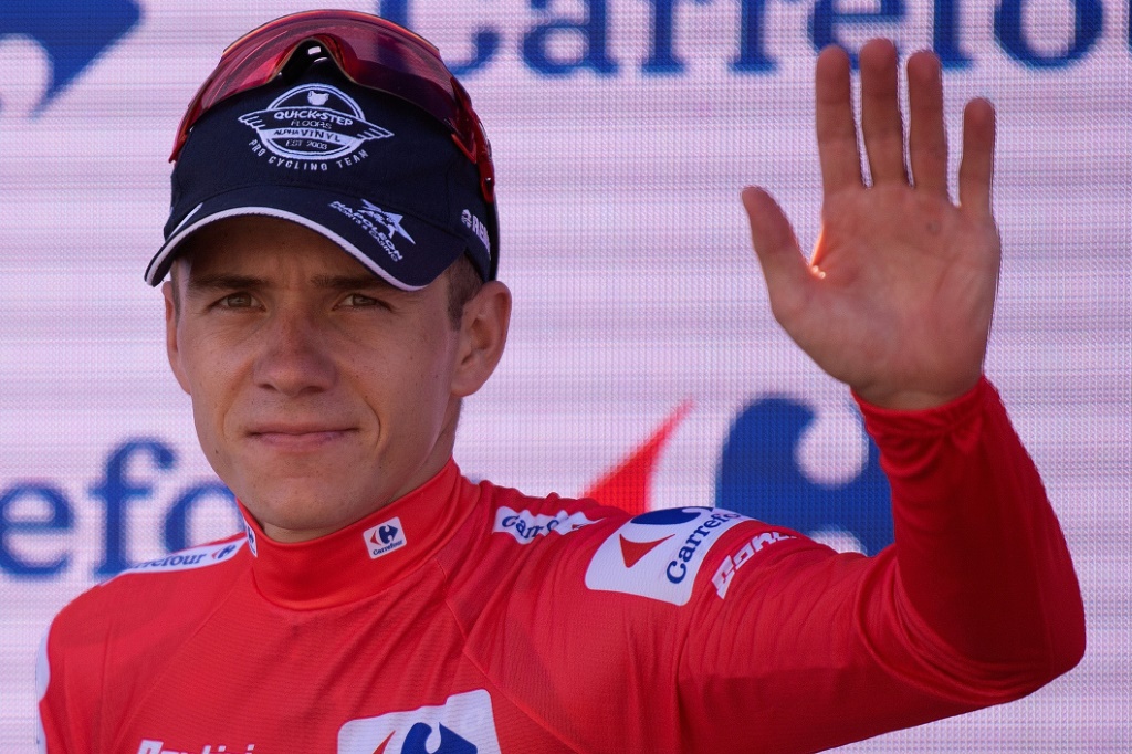 Le coureur belge Remco Evenepoel, leader du Tour d'Espagne, mercredi à l'issue de la 17e étape.