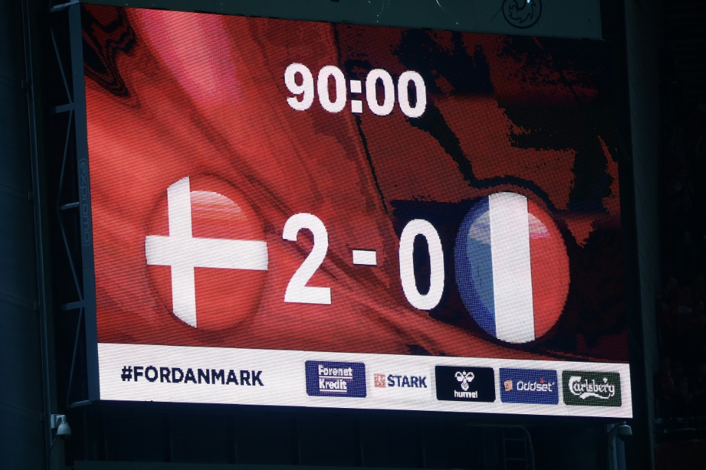 Le score final après le match de football de la Ligue des nations entre le Danemark et la France à Copenhague, le 25 septembre 2022