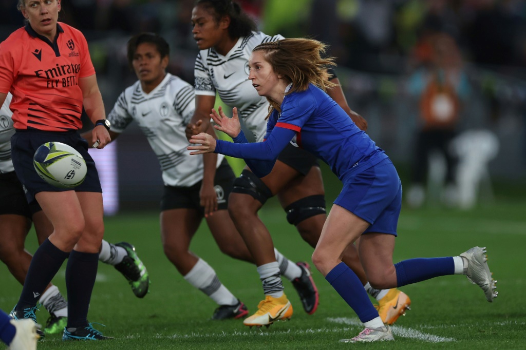 La Française Pauline Bourdon lors du match contre les Fidji à la Coupe du monde de rugby