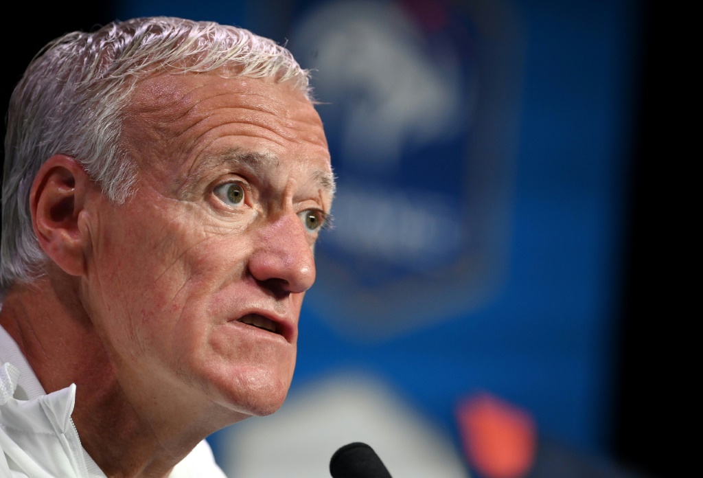 France's head coach Didier Deschamps gives a press conference at the Stade de France stadium in Saint-Denis
