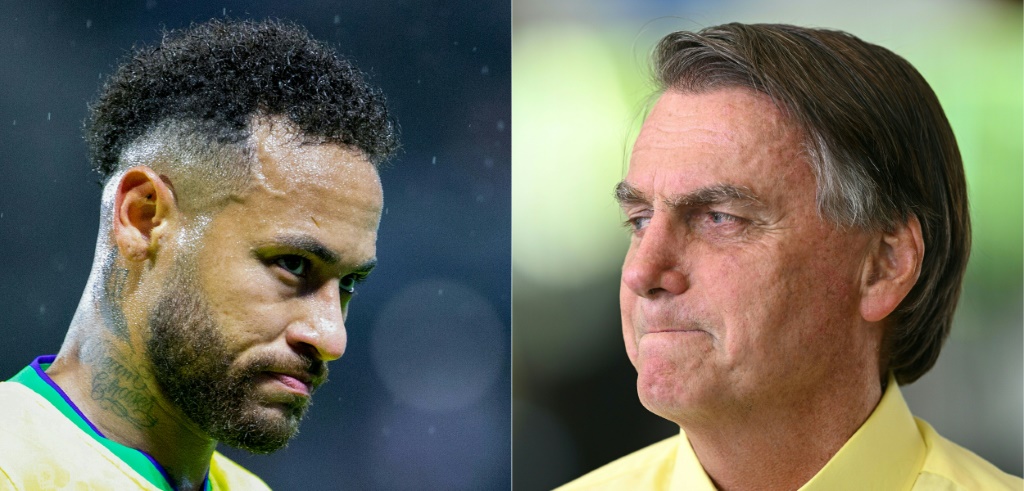 L'attaquant de l'équipe du Brésil Neymar (g) et le président sortant Jair Bolsonaro