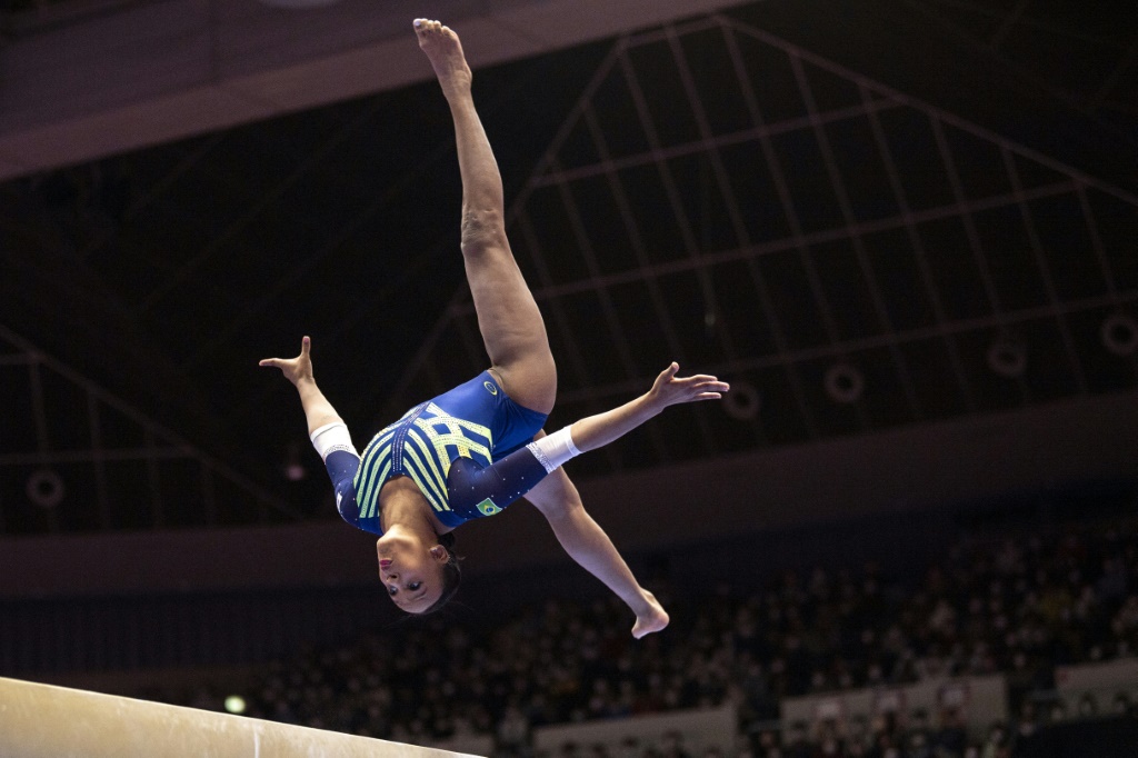 La gymnaste brésilienne Rebeca Andrade clors des championnats du monde de gymnastique à Kitakyushu