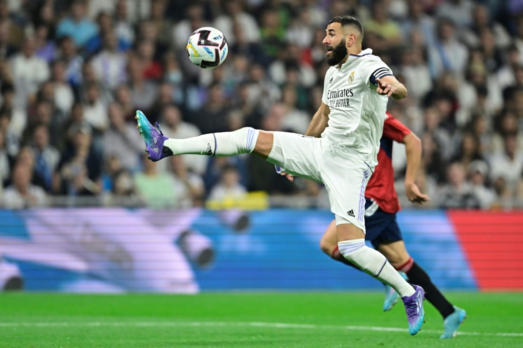 e buteur français du Real Madrid Karim Benzema lors du match de Liga face à Osasuna le 2 octobre 2022 à Madrid