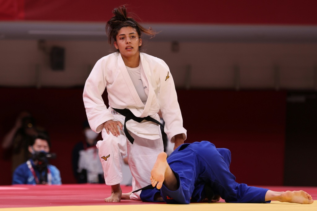 Shirine Boukli le 24 juillet 2021 au Nippon Budokan de Tokyo. La Française, N.1 mondiale en -48 kg, est déterminée à faire oublier ses Jeux ratés l'an dernier.