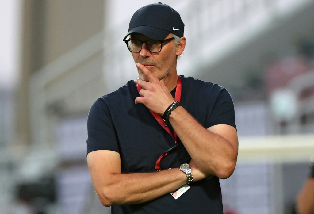 L'entraîneur Laurent Blanc, alors en charge du club qatarien d'Al-Rayyan, le 18 février 2021 à Doha