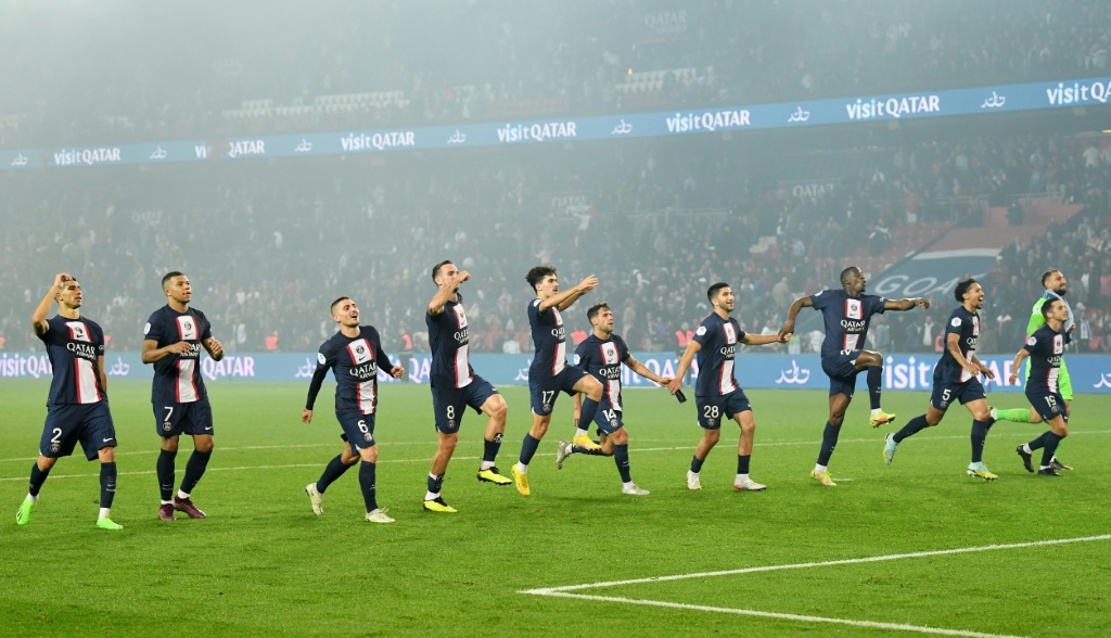 Le PSG célèbre sa victoire contre l'OM, le 16 octobre 2022 au Parc des Princes