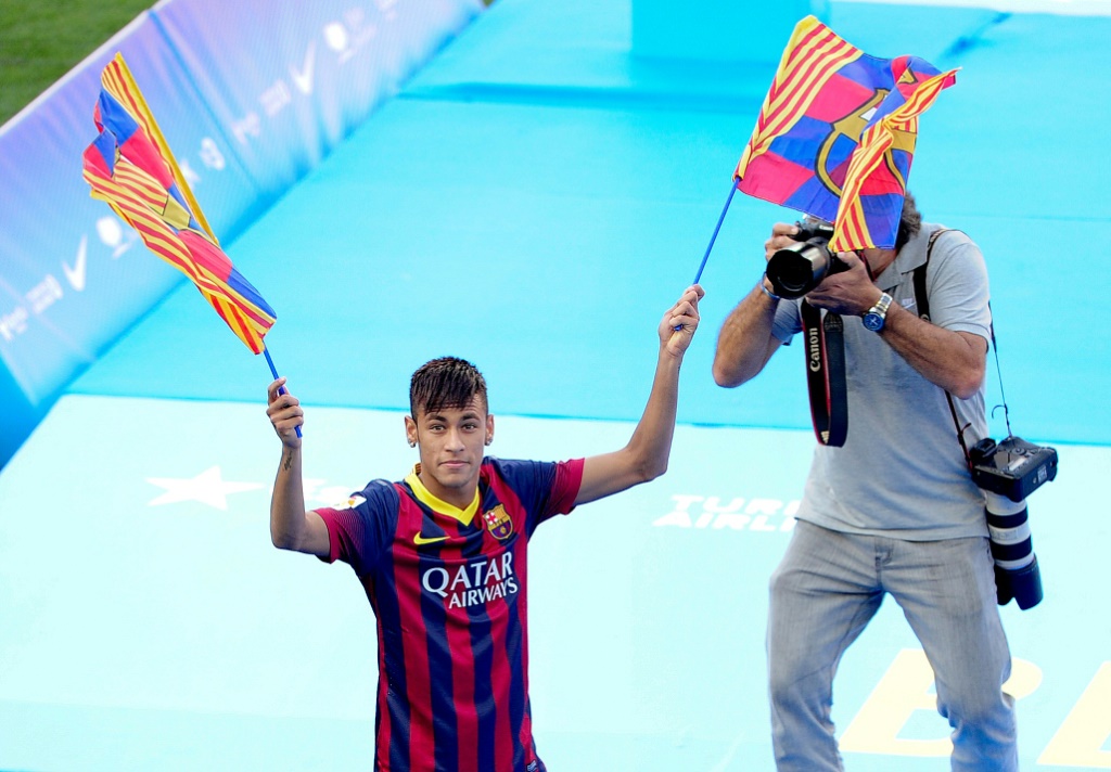 Présentation officielle de Neymar à son arrivée au FC Barcelone, le 3 juin 2013 au Camp Nou