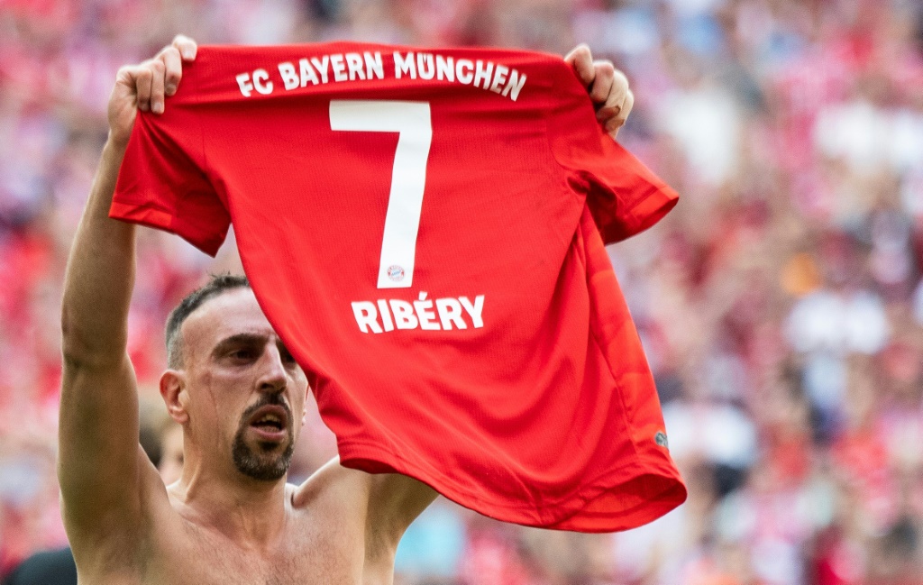 Franck Ribery après avoir inscrit un but avec le Bayern Munich en championnat d'Allemagne, le 18 mai 2019