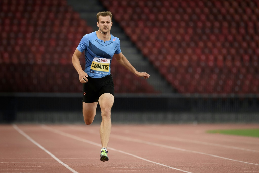 Le sprinteur français Christophe Lemaitre après avoir participé au 200m masculin des Inspiration Games, qui s’est tenu à distance dans différents pays, ici à Zurich le 9 juillet 2020