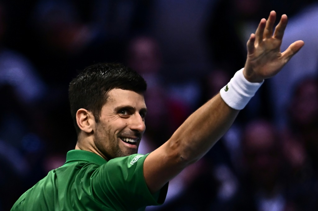 Le Serbe Novak Djokovic après sa victoire face à  Taylor Fritz le 19 novembre 2022 en demi-finale des Masters à Turin