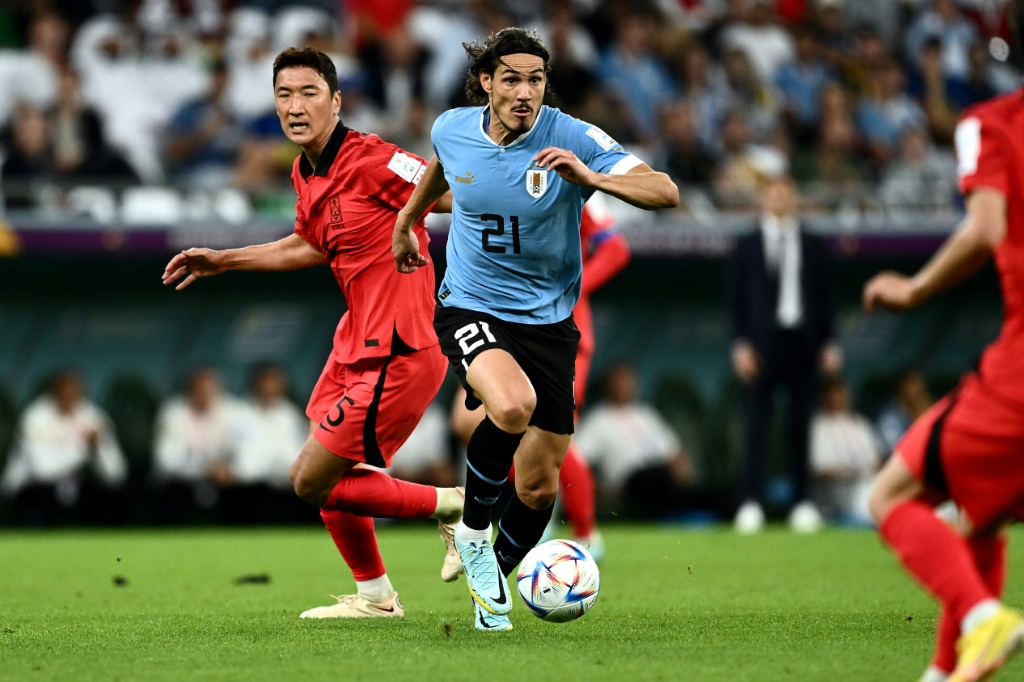 L'attaquant de l'Uruguay Edinson Cavani, face à la Corée du Sud, lors du Mondial au Qatar, le 24 novembre 2022 au stade d'Al-Rayyan