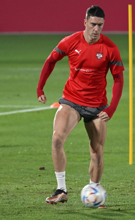 L'attaquant serbe Dusan Vlahovic à l'entraînement, le 21 novembre 2022 à Doha