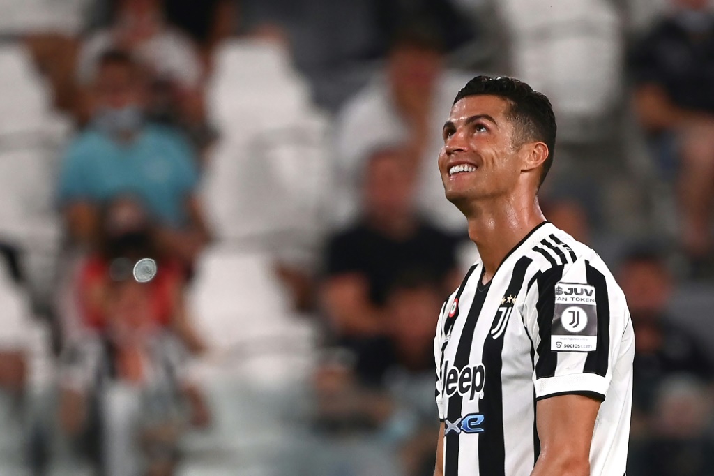 La star portugaise Cristiano Ronaldo, alors à la Juventus, lors d'un match amical contre l'Atalanta Bergame, le 14 août 2021 à Turin