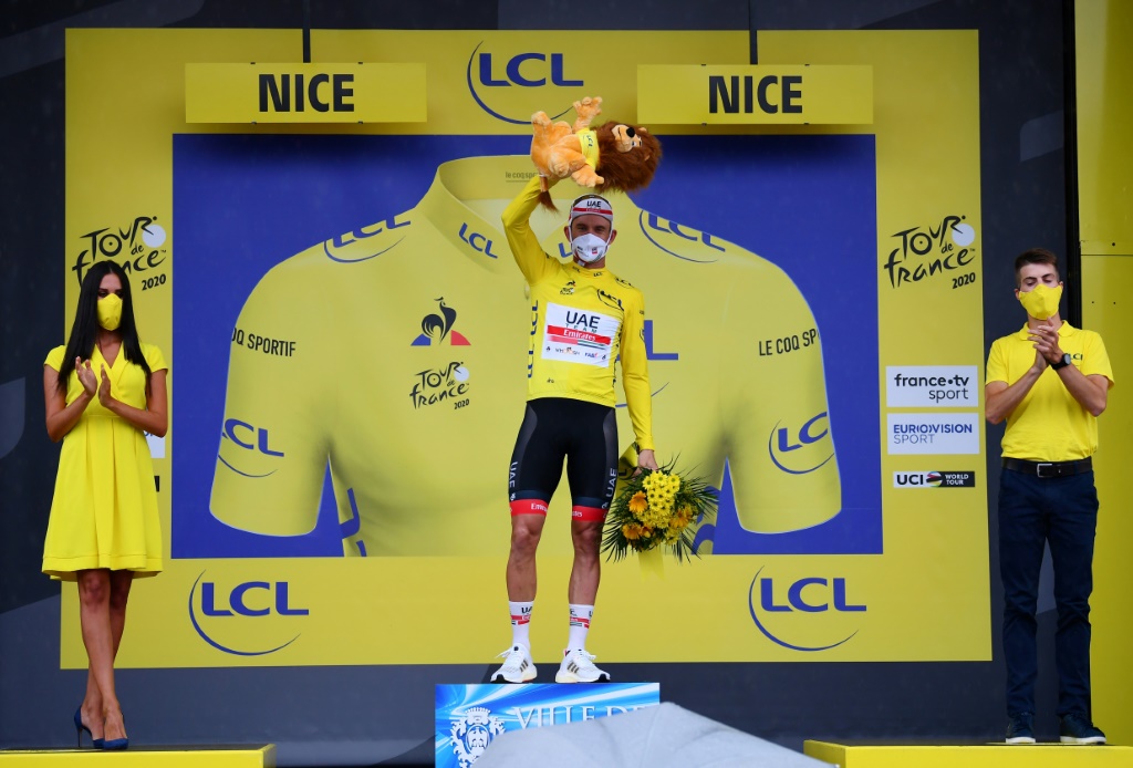 Le Norvégien Alexander Kristoff (UAE) sur le podium à l'arrivée de la 1re étape du Tour de France 2020 à Nice