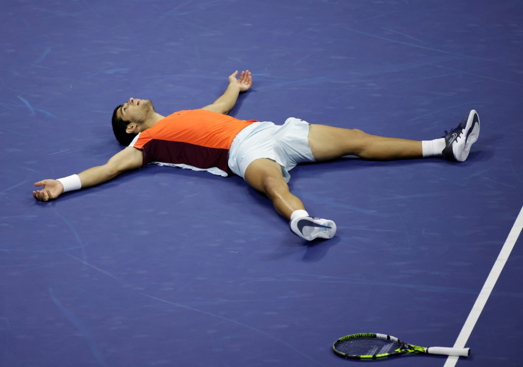 L'Espagnol Carlos Alcaraz après sa victoire en finale de l'US Open contre le Norvégien Casper Ruud le 11 septembre 2022 à New York