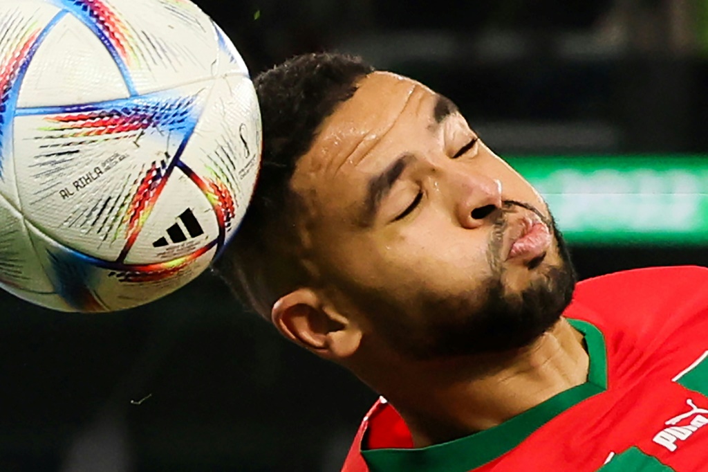 L'attaquant du Maroc Youssef En-Nesyri en action lors du 1/8 de finale contre l'Espagne, le 6 décembre 2022 à Doha