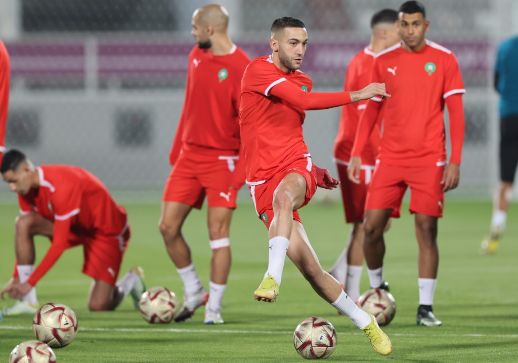 L'équipe du Maroc s'entraîne à Doha le 13 décembre 2022, à la veille de son match contre la France en demi-finale du Mondial