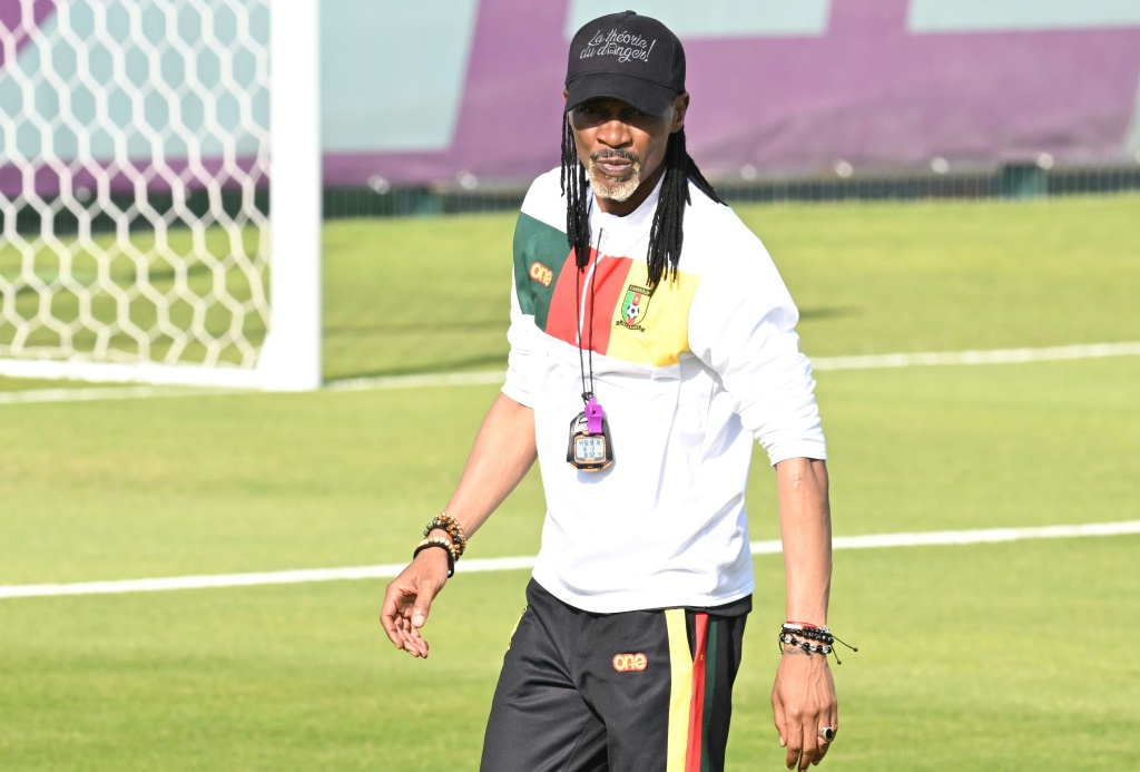 Le sélectionneur du Cameroun Rigobert Song lors d'une séance d'entraînement, le 27 novembre 2022 à Doha