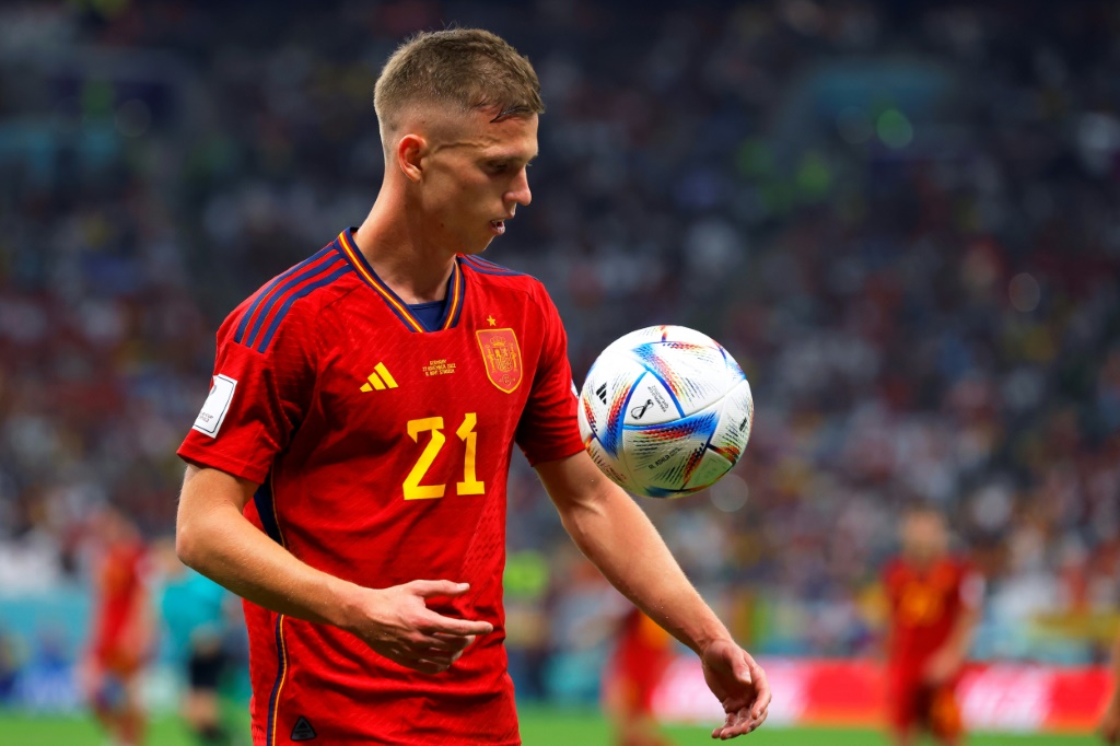 L'attaquant de l'Espagne Dani Olmo lors du match du Mondial contre l'Allemagne, le 27 novembre 2022 à Al-Khor