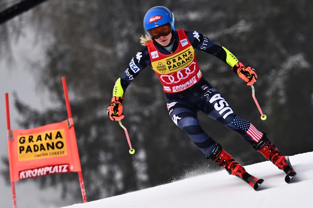 La skieuse américaine Mikaela Shiffrin lors de la première manche du slalom femmes