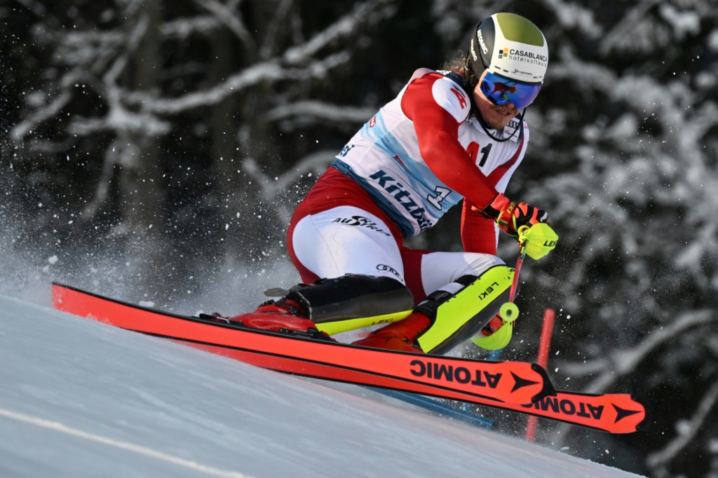 L'Autrichien Manuel Feller lors du slalom de Kitzbühel