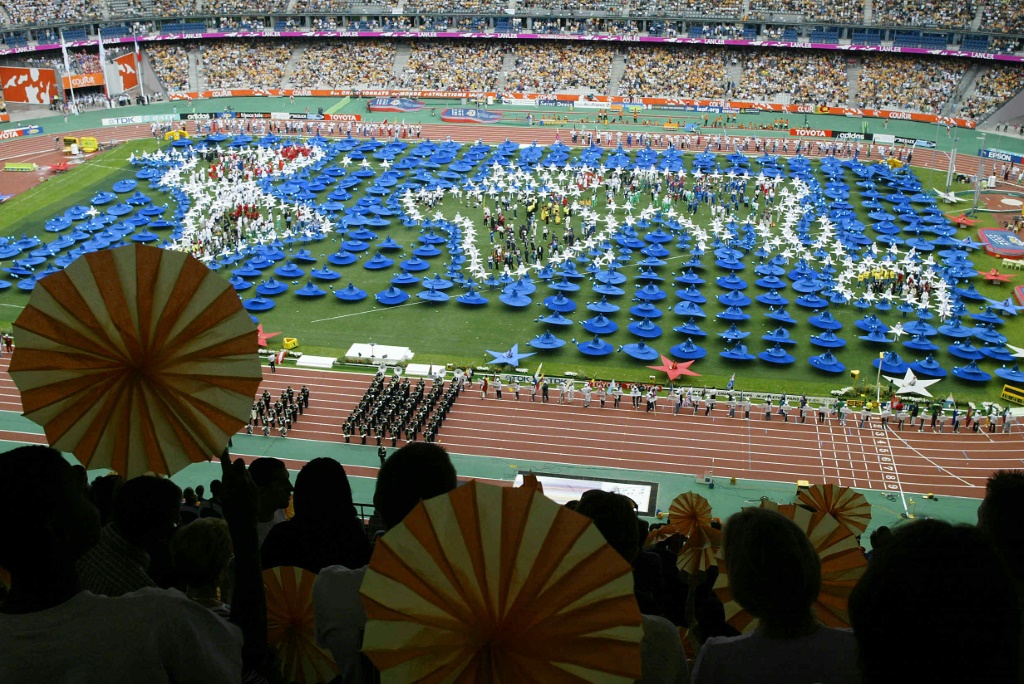 Cérémonie d'ouverture des Mondiaux-2003 d'athlétisme, le 23 août 2003 au Stade de France,  à Saint-Denis, près de Paris