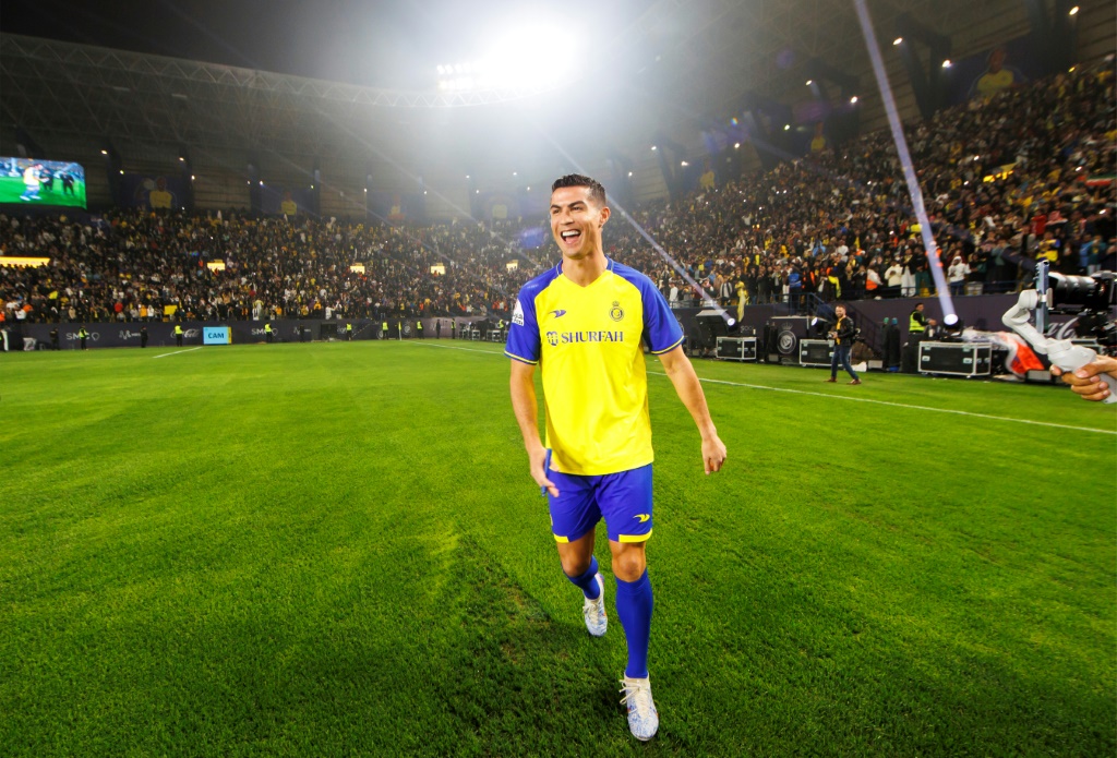 Cristiano Ronaldo présenté par le club d'Al-Nassr devant 25.000 fans au Mrsool Park, le 3 janvier 2023 à Ryad