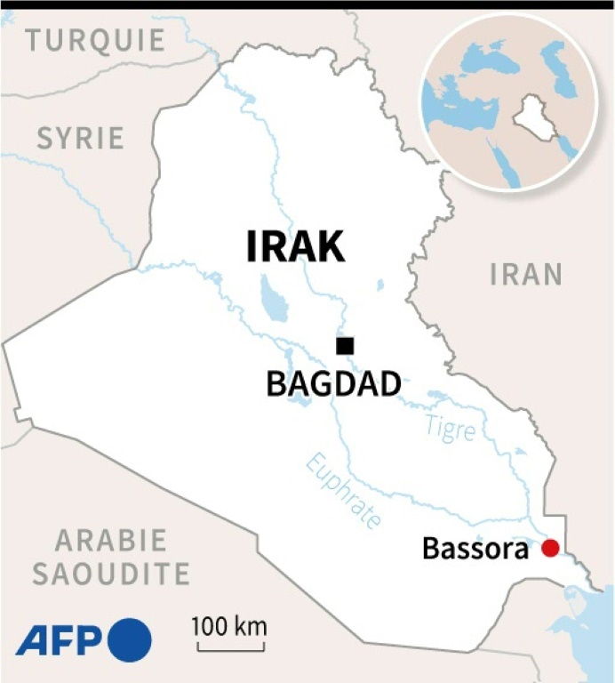 Carte localisant Bassora, au sud de l'Irak