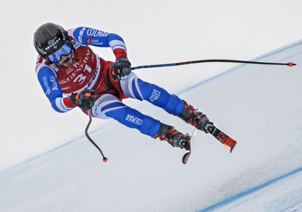 Le skieur français Cyprien Sarrazin lors de la descente de Kitzbühel (Autriche) comptant pour la Coupe du monde de ski alpin et disputée le 20 janvier 2023.