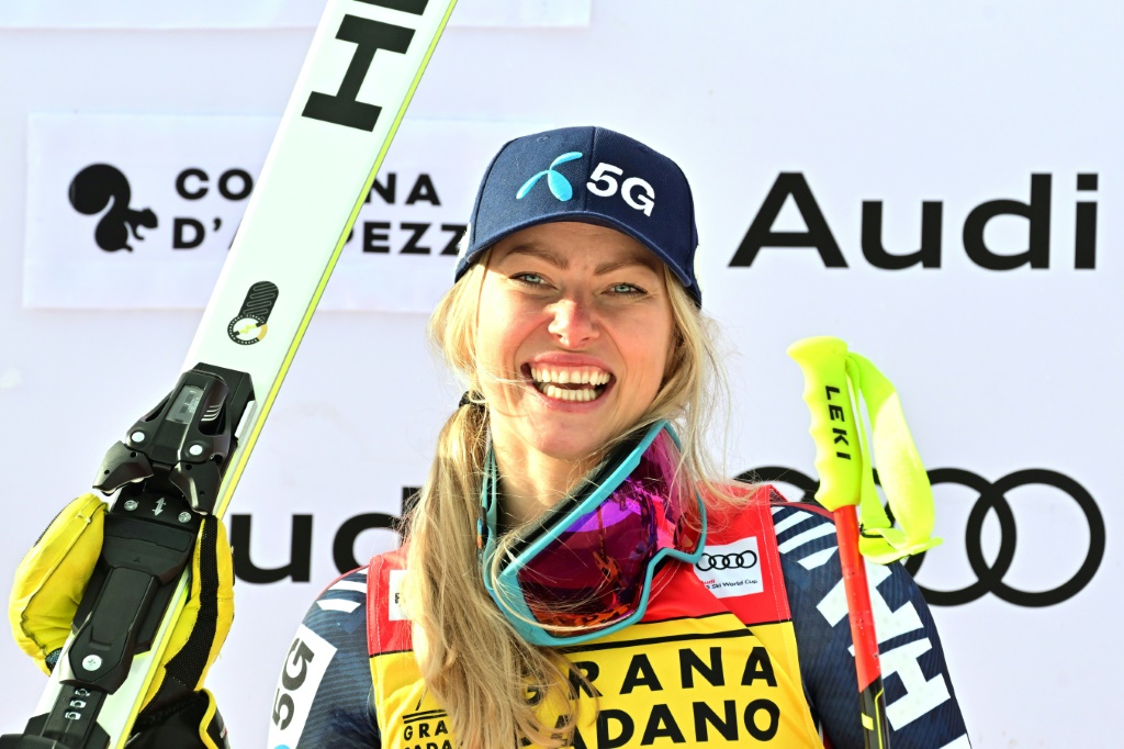 La Norvégienne Ragnhild Mowinckel, victorieuse du Super G de Cortina d'Ampezzo, le 11 janvier 2023