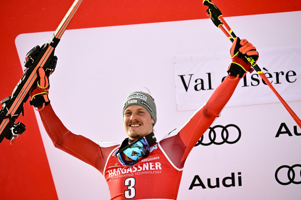L'Autrichien Manuel Feller a pris la deuxième place du géant de Val-d'Isère, en France, le 10 décembre 2022.