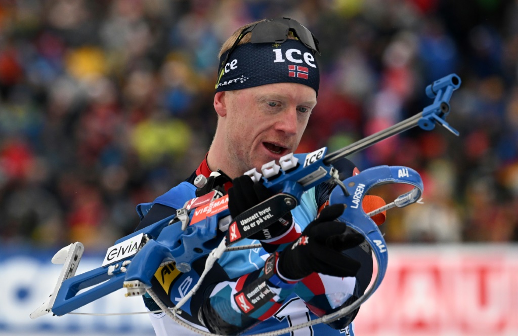 Le biathlète norvégien Johannes Boe lors du relais, aux Mondiaux d'Oberhof, le 18 février 2023