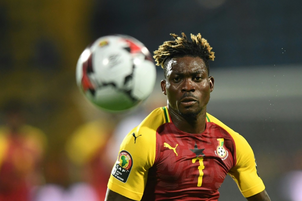 Le footballeur ghanéen Christian Atsu, retrouvé mort après le séisme en Turquie, avec le Ghana contre Bénin à la CAN le 26 juin 2019 à Ismailia en Egypte