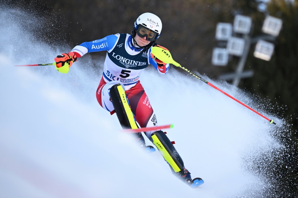 La Française Romane Miradoli lors du slalom du combiné des championnats du monde de ski alpin, à Méribel, le 6 février 2023