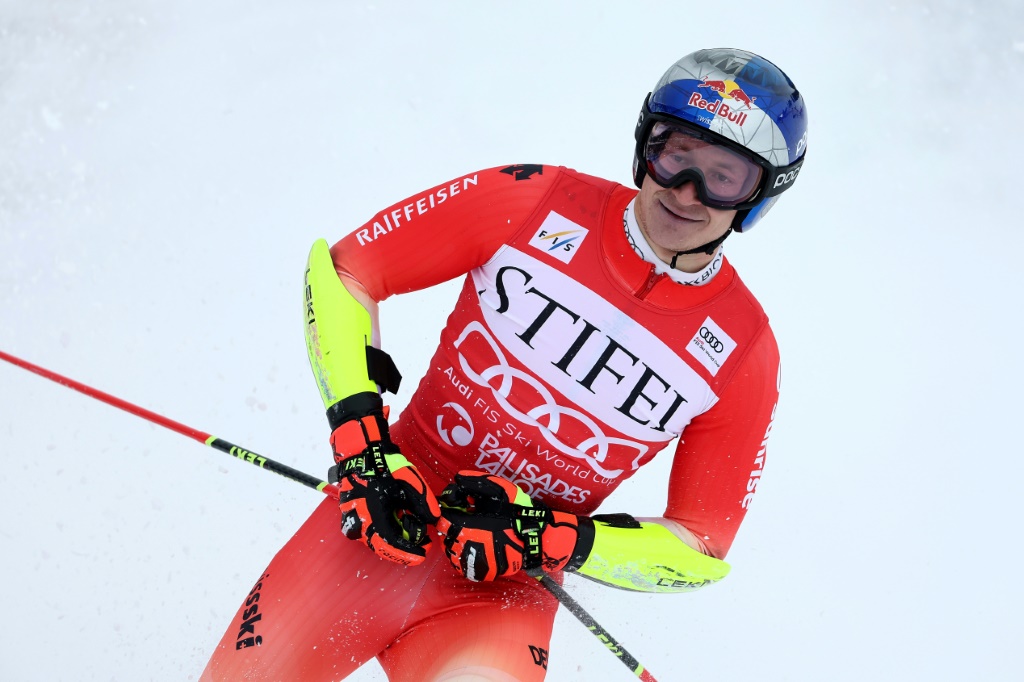 Le prodige suisse Marco Odermatt à l'issue du slalom géant de Coupe du monde à Palisades Tahoe