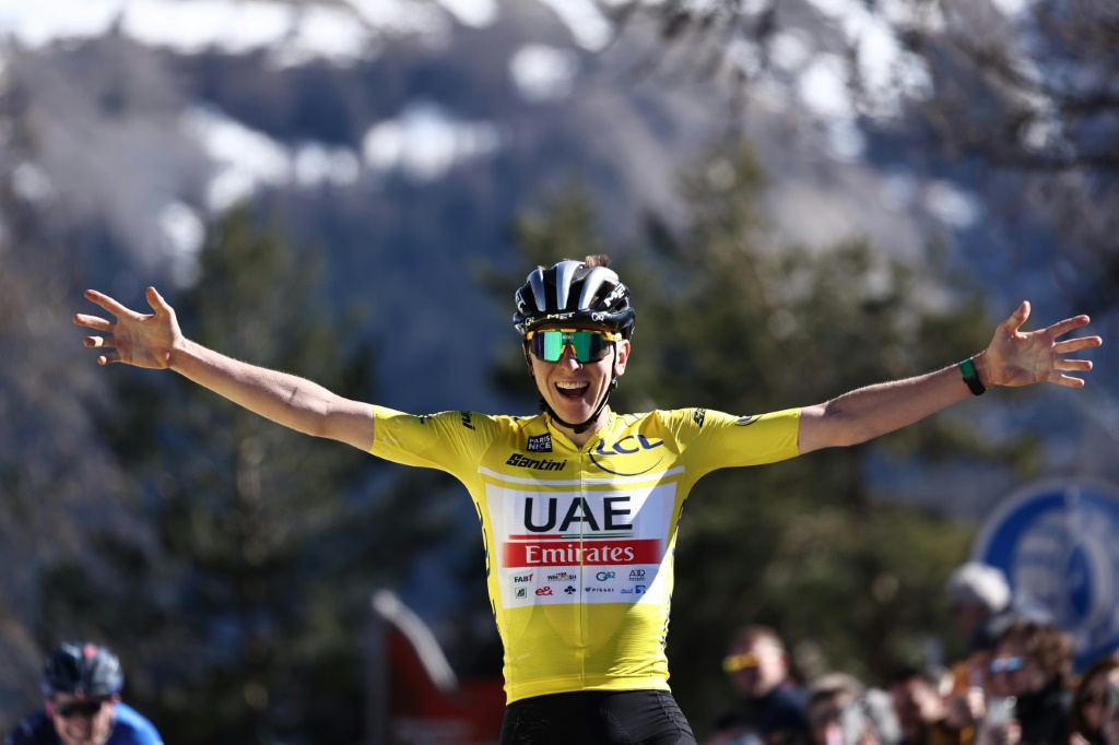 Le Slovène Tadej Pogacar (UAE) remporte la 7e étape de Paris-Nice le 11 mars 2023 au col de la Couillole près de Nice