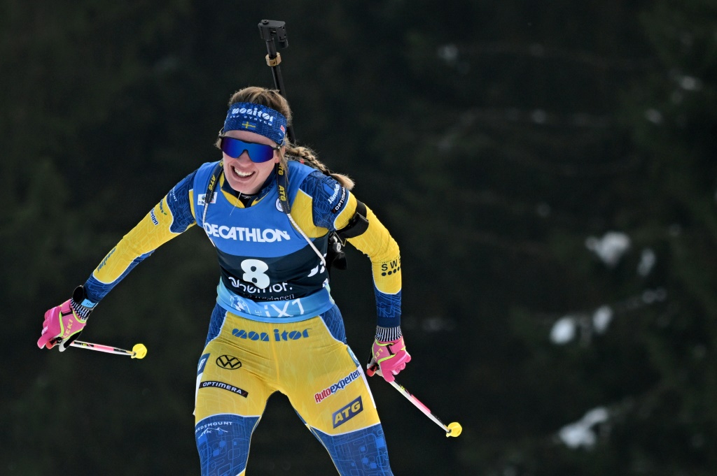 La Suédoise Elvira Oeberg lors du sprint femmes des Mondiaux-2023 de biathlon à Oberhof (Allemagne) le 10 février 2023
