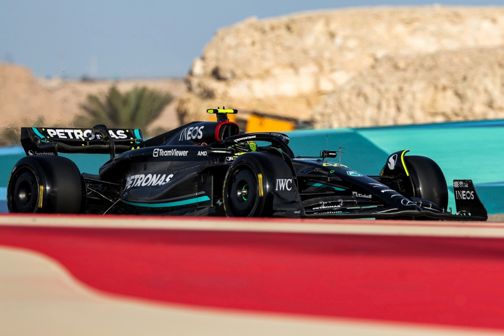 La Mercedes de Lewis Hamilton, lors des essais de pré-saison à Bahreïn, le 23 février 2023