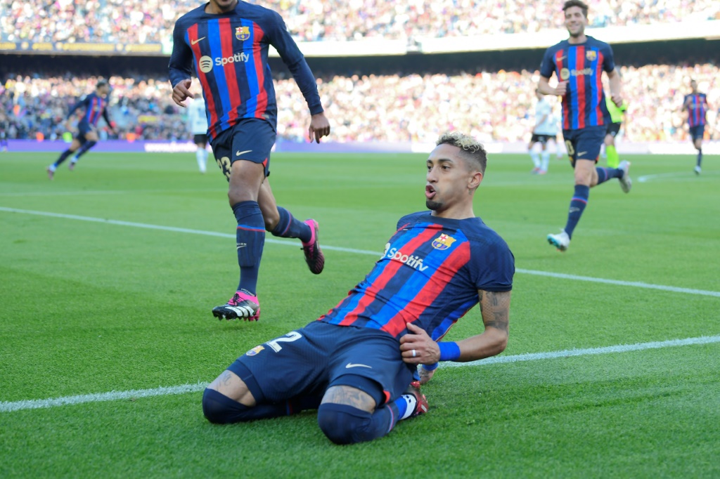 L'attaquant de Barcelone Raphinha, auteur du but de la victoire face à Valence, le 5 mars 2023 au Camp Nou
