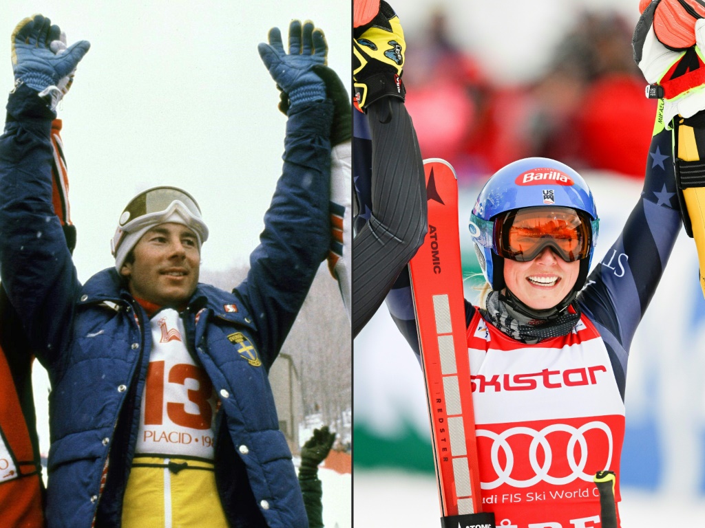 Photomontage des deux légendes du ski Ingemar Stenmark et Mikaela Shiffrin